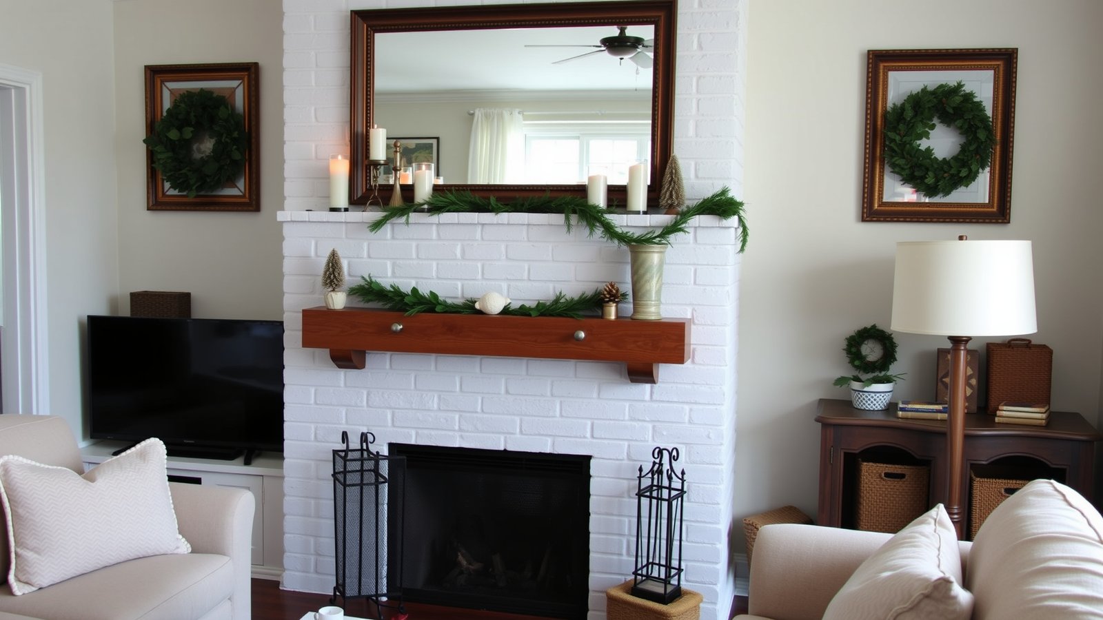 1. Classic White Brick Fireplace with Mantel