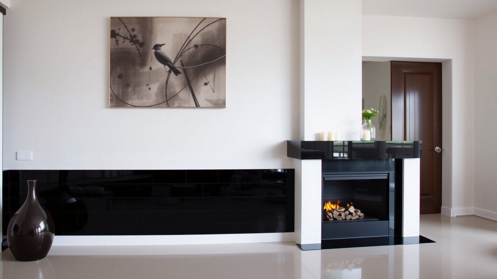 1. Sleek Black Tile Surround
