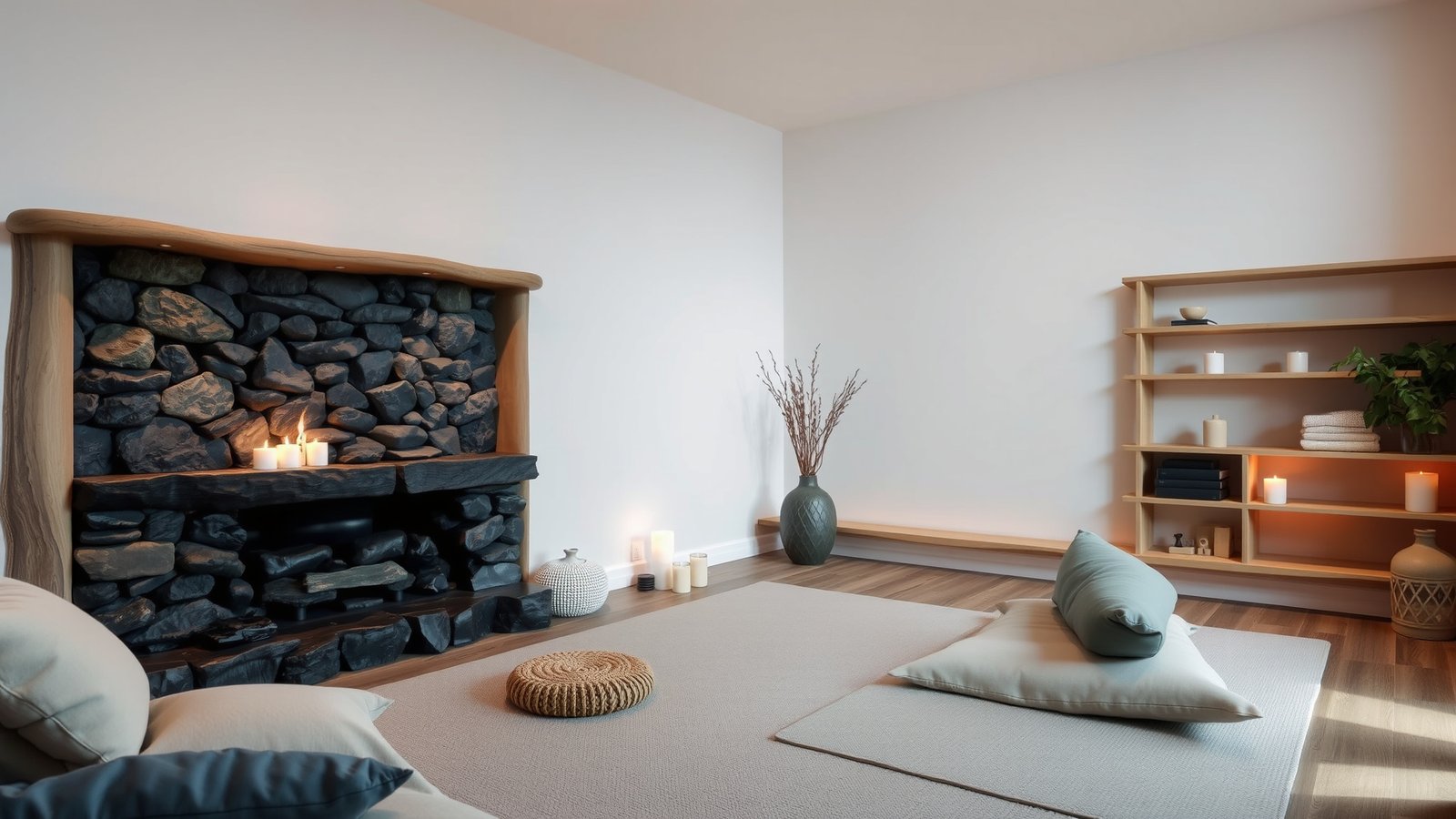 10. Zen-inspired Stone Fireplace