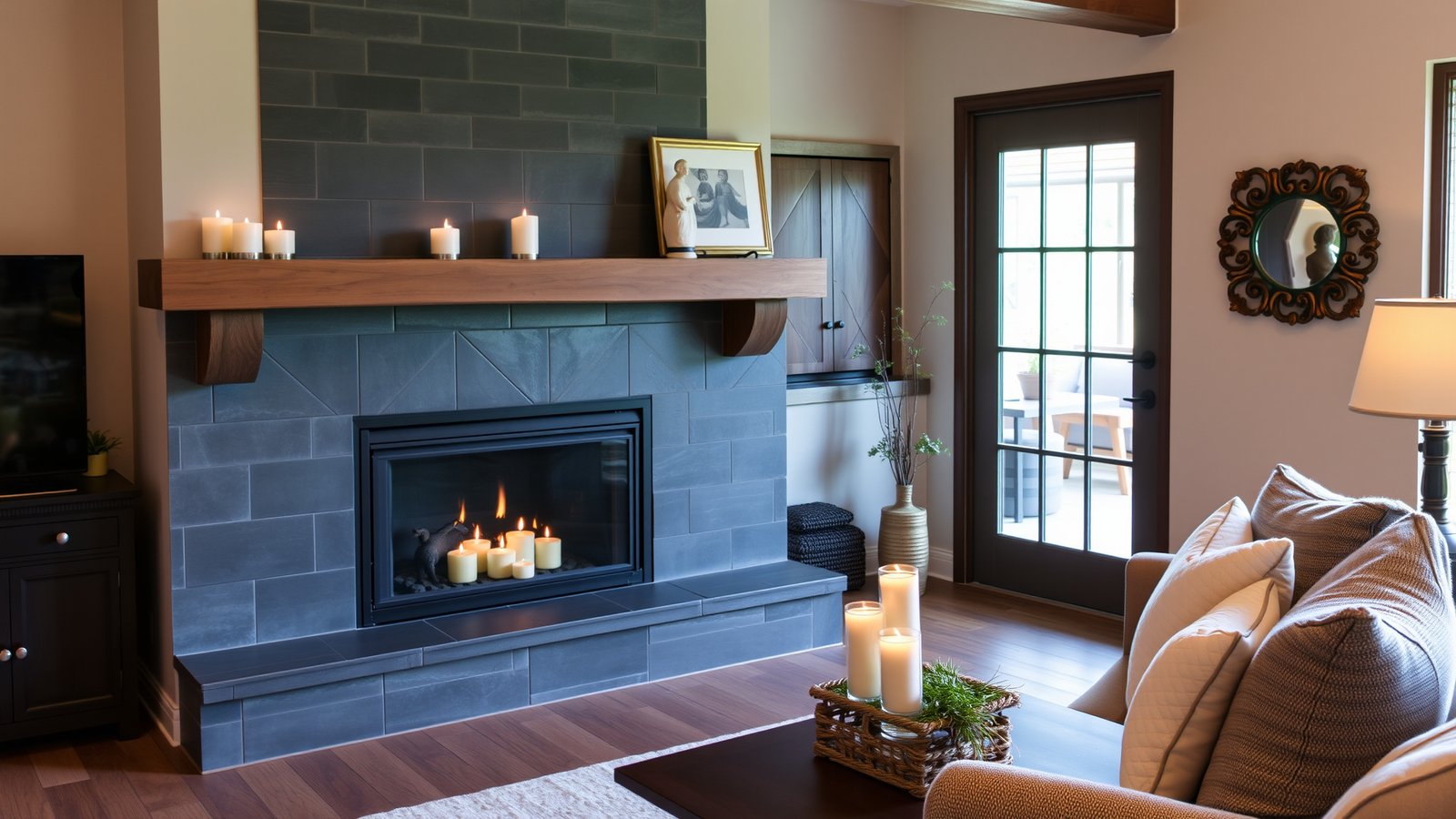 11. Slate-Tiled Fireplace