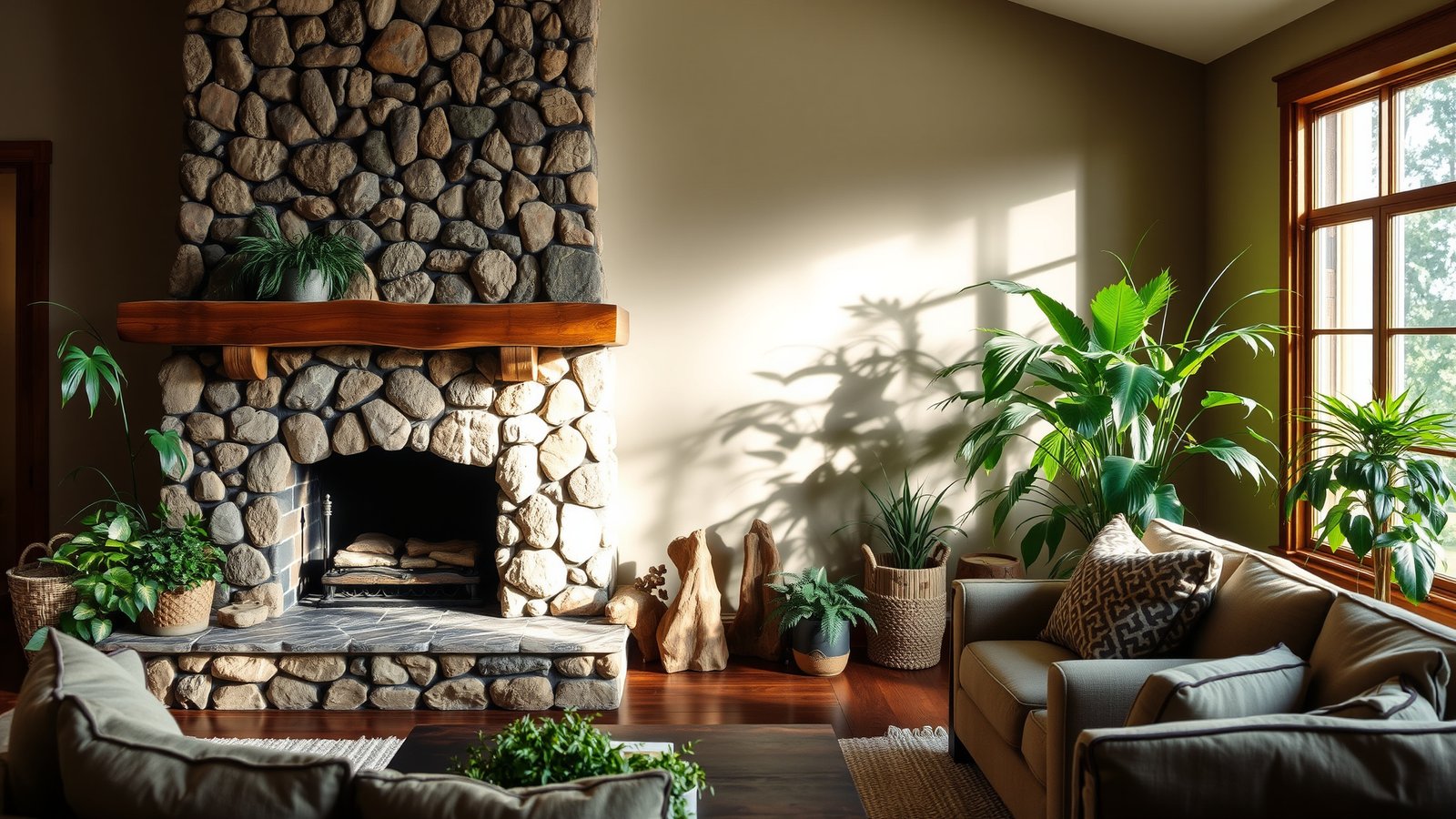 15. Nature-Inspired Stone Fireplace