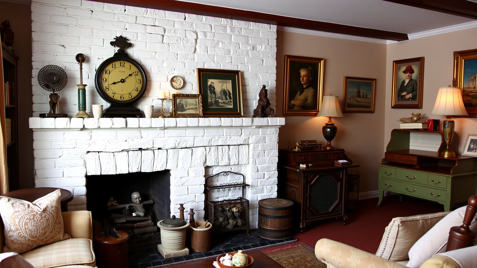 15. White Brick Fireplace with a Vintage Flair