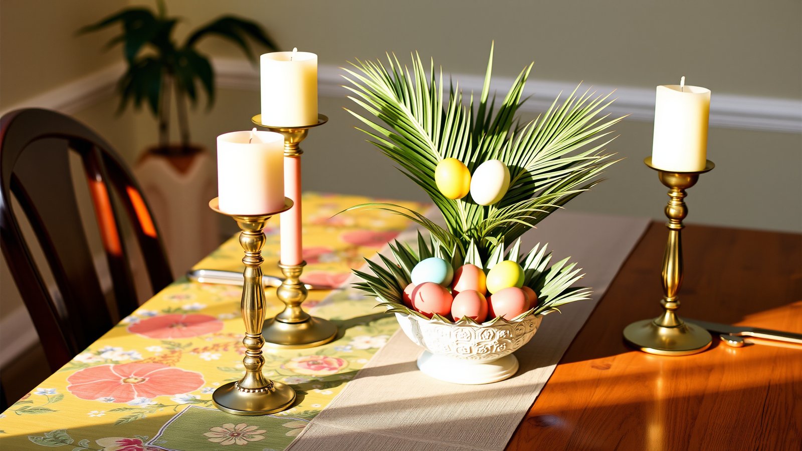 3. Palm-Themed Table Centerpieces