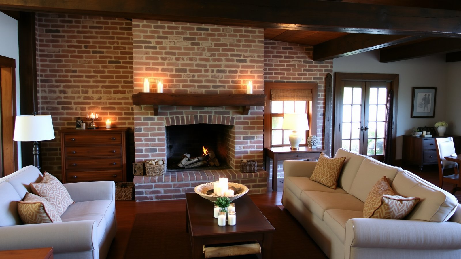 3. Rustic Brick Fireplace