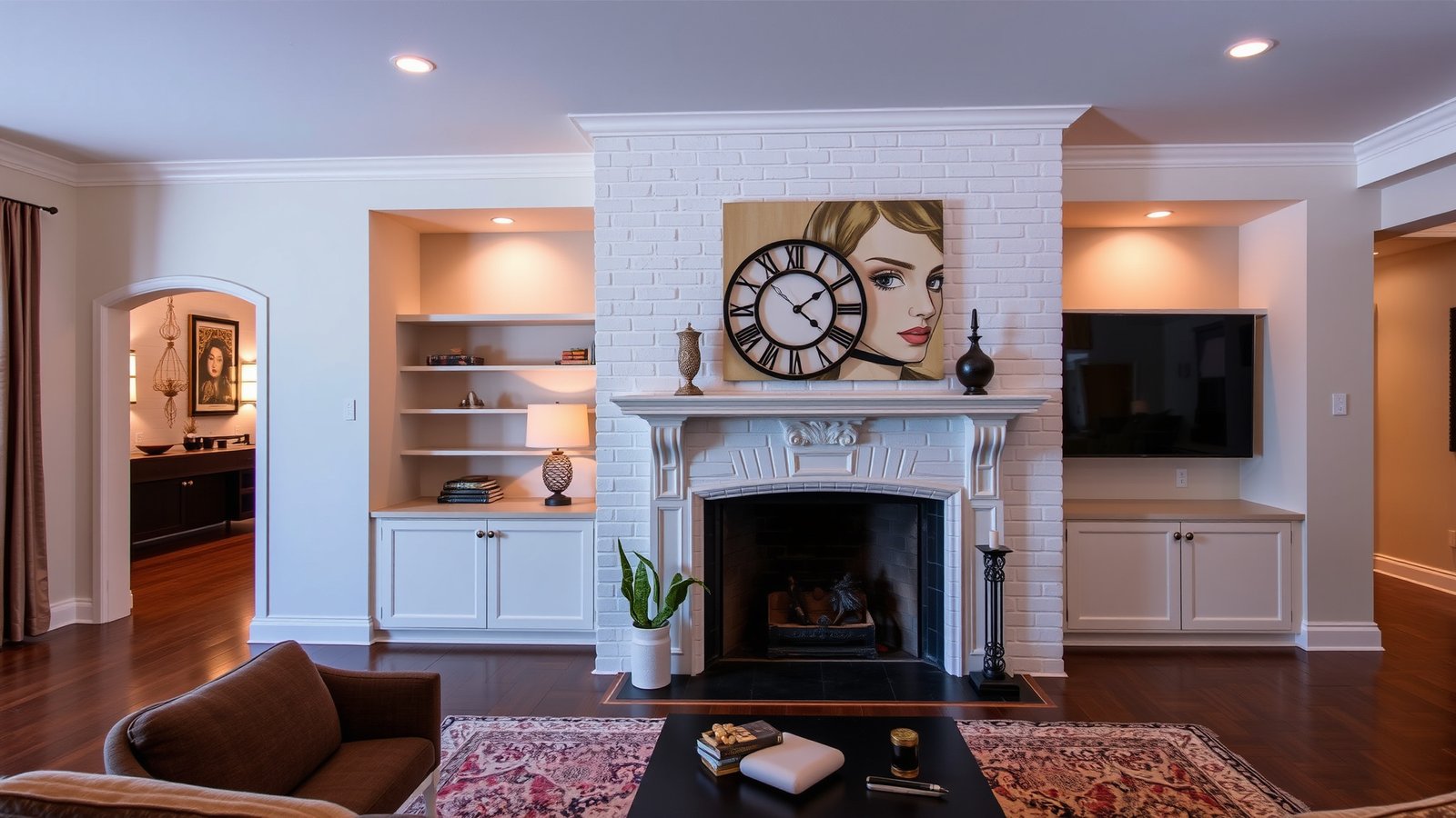 6. White Brick Fireplace with a Statement Mantel