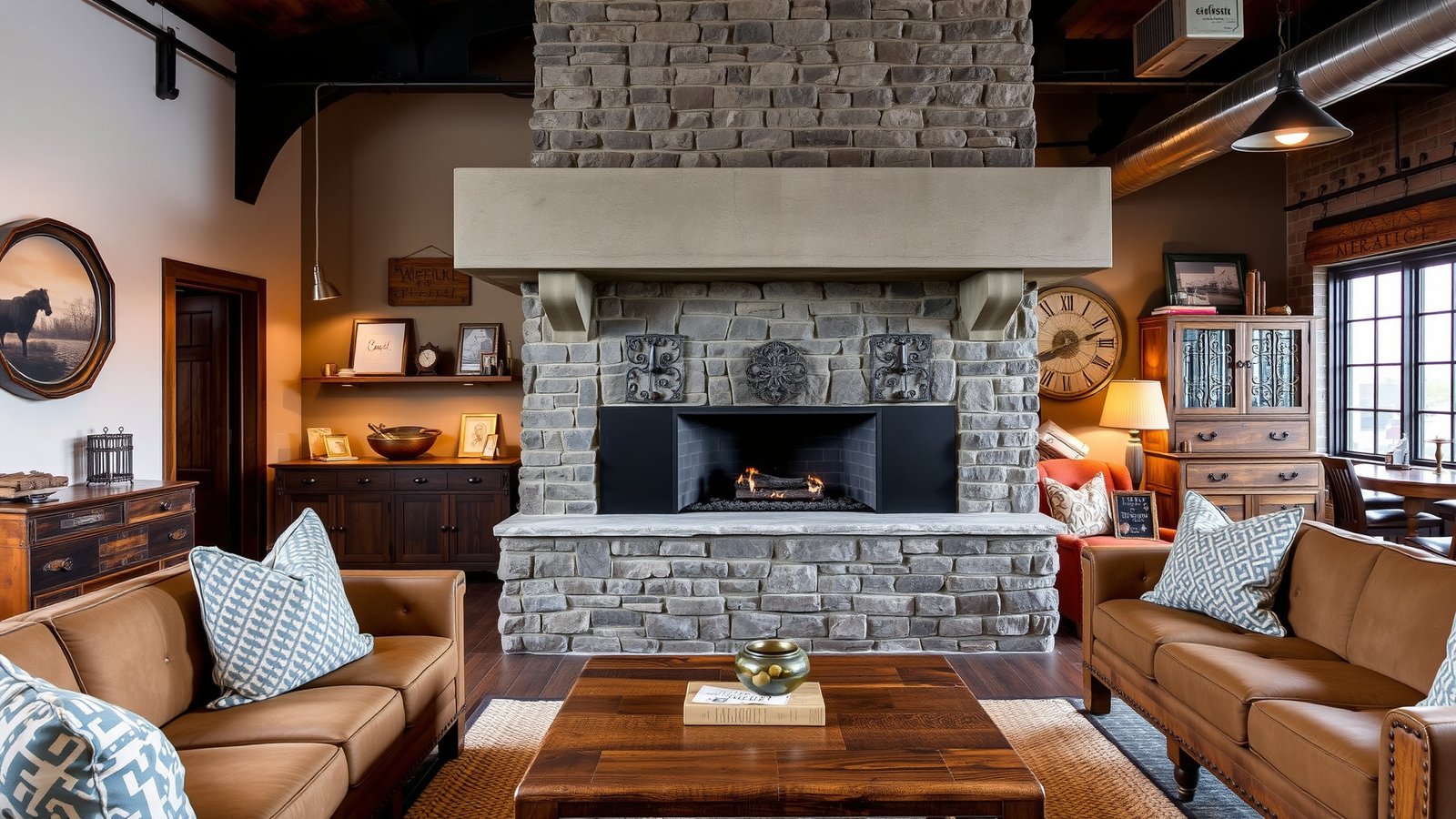 7. Industrial Chic with Exposed Stone