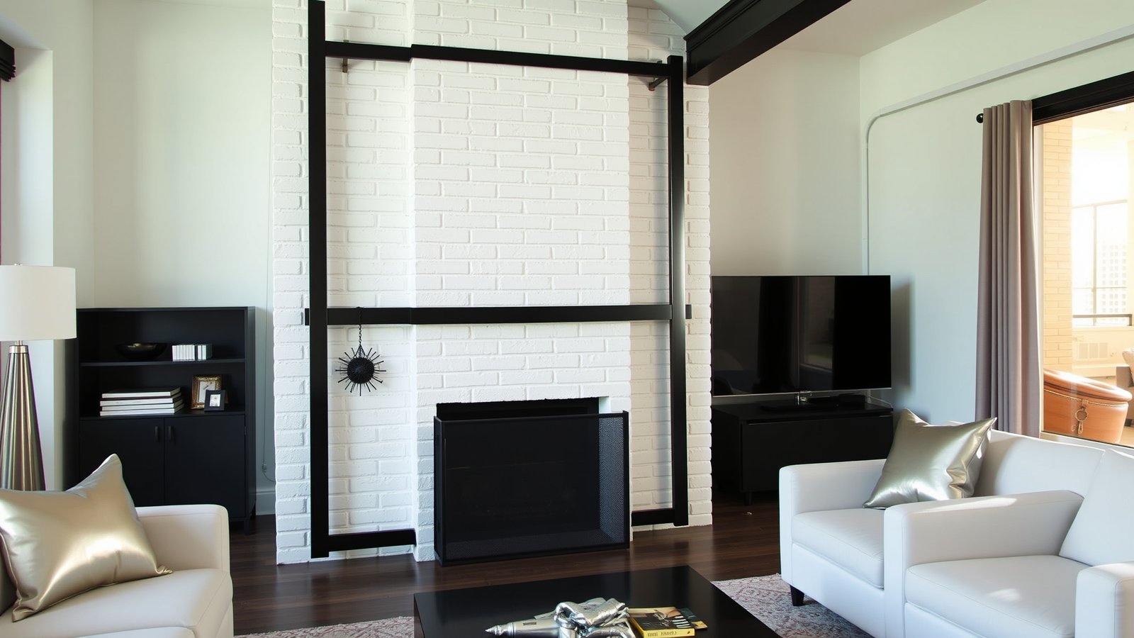 7. White Brick Fireplace with a Modern Surround