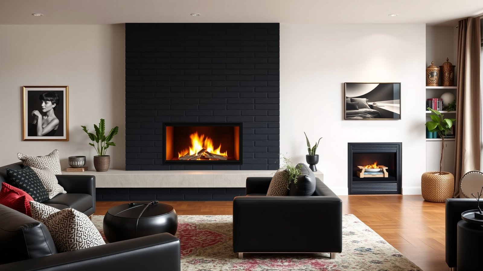 9. Black Painted Brick Fireplace