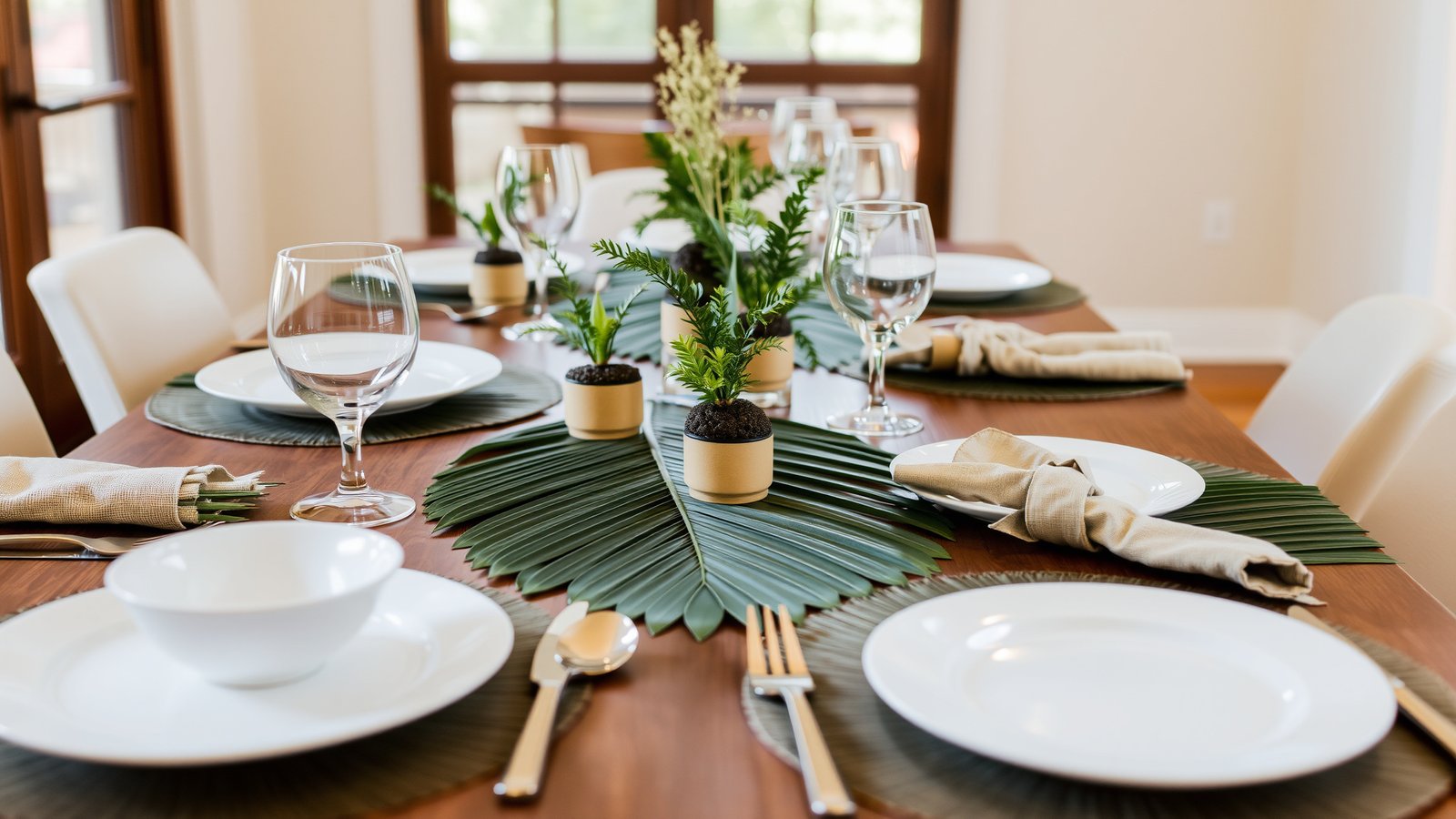 9. Palm-Inspired Table Settings